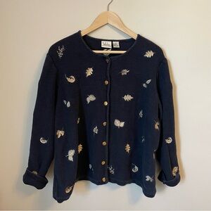 Christopher & Banks - Navy Sweater with Leaf Embroidery - Size 2X